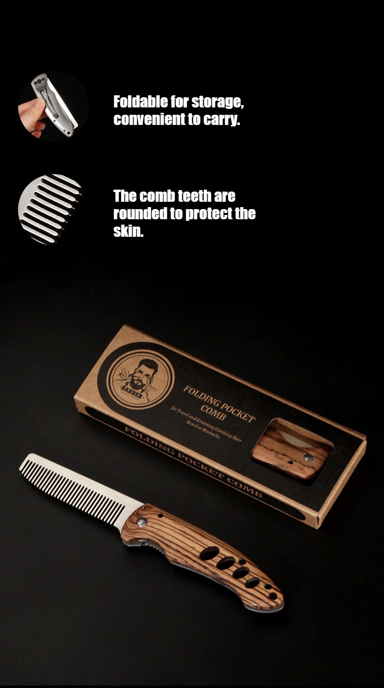 Peigne à barbe pliable en bois - Men'S Grooming Product avis et prix